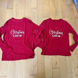 Cat & Jack Boys Red Matching Christmas Crew Holiday Long Sleeve Tee Shirt Bundle